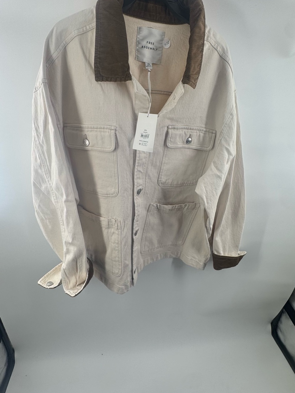 Men's Cream Jacket with Contrast Collar - Picture 2 of 6